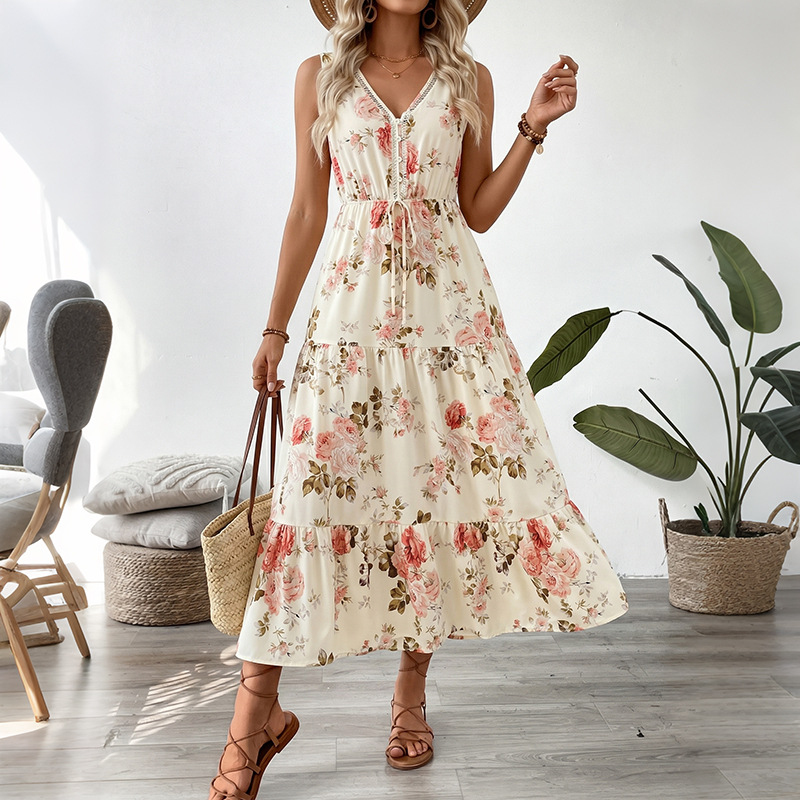 Midi Skirt Floral - Vestido Midi Sem Mangas com Estampa